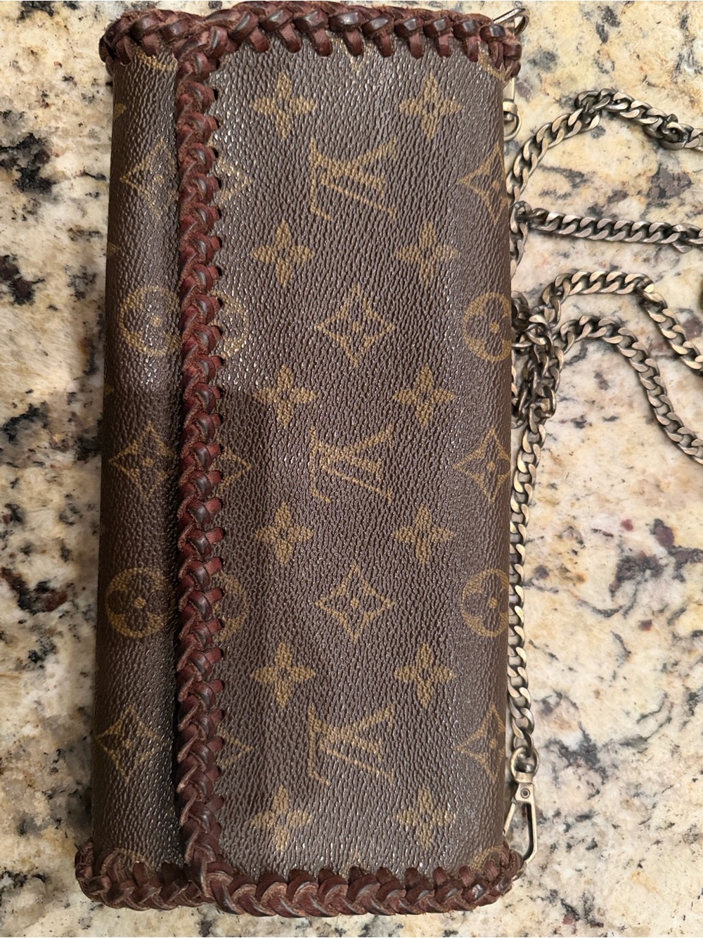 Crossbody or Clutch or Shoulder bag by Vintage Boho Bags LV Monogram with chain